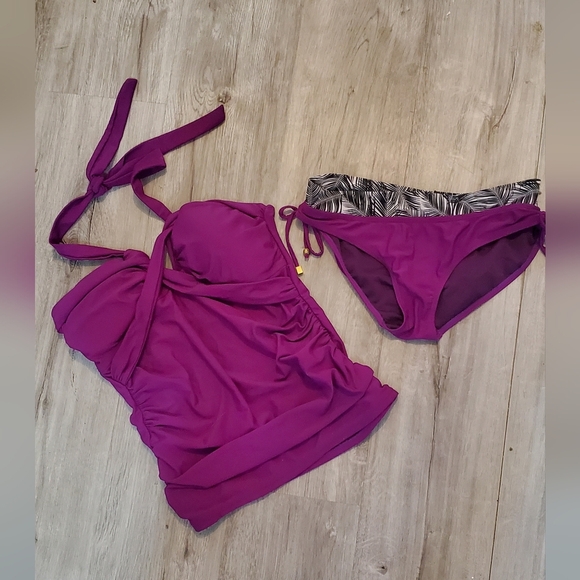Envya Purple Halter Tankini Set Tummy Control 2 Piece Swimsuit Size Medium - Picture 1 of 7